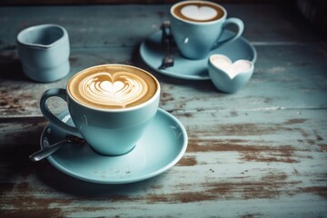 Cup with Latte Coffee. Heart shaped latte art
