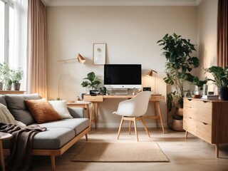 bedroom wooden furniture with computer desk, living room wooden furniture, Living room in modern style, Elegant interior of bedroom