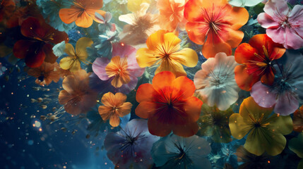 A bunch of colorful flowers floating in the air