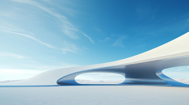 Fototapeta Render of futuristic architecture design detail with blue sky in background for showroom
