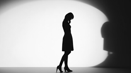 black and white composition with female silhouette, light and shadow play, beauty of woman's body