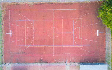 Aerial view on a basketball court on the street