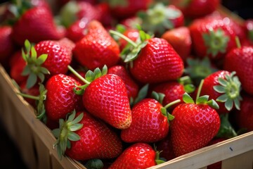 Strawberries background, ripe fresh fruits closeup