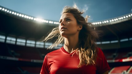 Game-Changer: Female Soccer Player in Competitive Action - obrazy, fototapety, plakaty