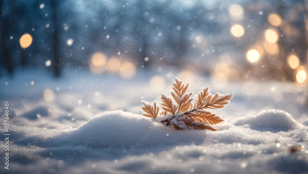 Poster magical winter background with snow and soft light with bokeh background