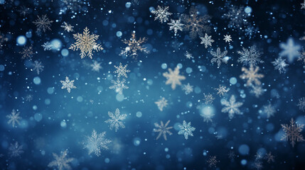 Fototapeta na wymiar Winter Magic, Falling snowflakes on a dark blue background,