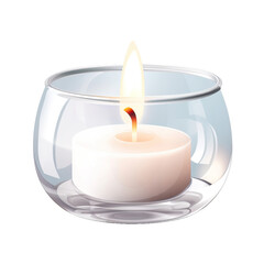 Obraz na płótnie Canvas white candle with flame in small glass bowl, isolated on transparent background cutout, white candle with flame in small glass bowl, isolated on transparent background cutout