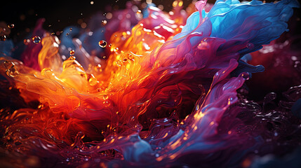 Spilled and Mixed Paint in Liquid RGB Colors Splashes on Abstract Painting Background