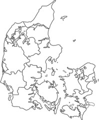 Map of Denmark with detailed country map, line map.
