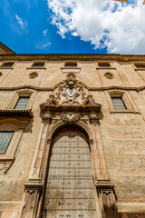 Low angle street view, Andalusian architecture. Spain, Andalusia, travel photograph, warm sunny day