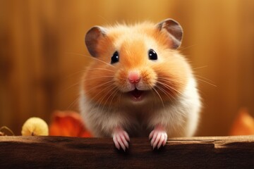 cute friendly hamster standing on wooden background