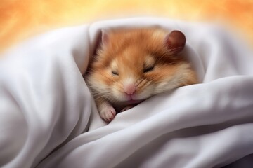 cute hamster sleeping in a blanket inside