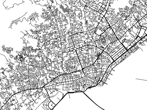 Vector road map of the city of  Cebu City in the Philippines with black roads on a white background.