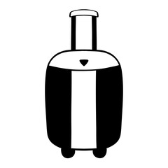 Suitcase on wheels. Travel luggage. Plastic suitcase. Vector illustration in doodle style.