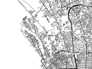 Fototapeta na wymiar Vector road map of the city of Navotas in the Philippines with black roads on a white background.