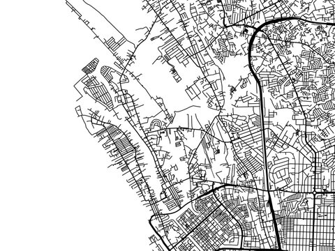 Vector road map of the city of  Navotas in the Philippines with black roads on a white background.