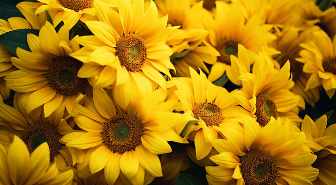 Beautiful natural yellow sunflowers with large petals