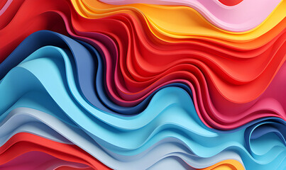 Colorful abstract paper cut wave with multi layers color texture. Vibrant colors smooth gradient for create background or decoration.