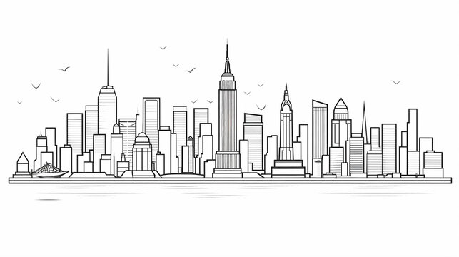 cidade de nova york Desenho de uma linha isolado em fundo branco