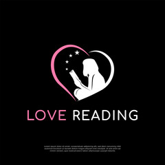 Vector love reading book logo design inspiration