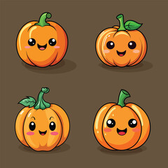 Set of Halloween pumpkins with smiling faces. Vector flat style illustration for design poster, banner, print.