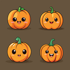 Set of Halloween pumpkins with smiling faces. Vector flat style illustration for design poster, banner, print.