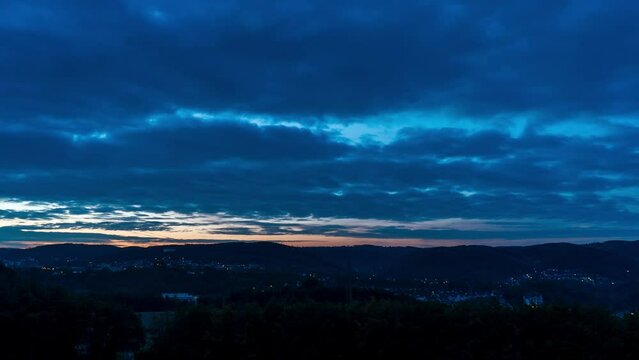 4k time lapse video of sunrise overlooking the city center of Iserlohn, Germany