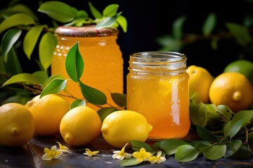 A jar with delicious lemon jam, food photography