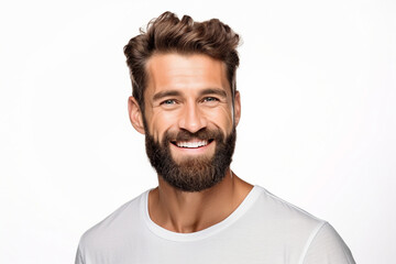 AI generated photo of handsome attractive man perfect skin haircut isolated on white background - obrazy, fototapety, plakaty