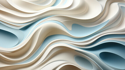 Digital Art of Wavy White and Cyan Sculpted Horizontal Background