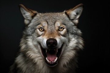 portrait of a funny wolf isolated on a black background