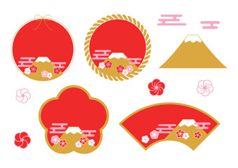 富士山と梅のフレーム素材