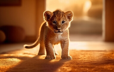 Baby lion walking on floor - Powered by Adobe