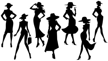 Stylish silhouettes of fashion ladies