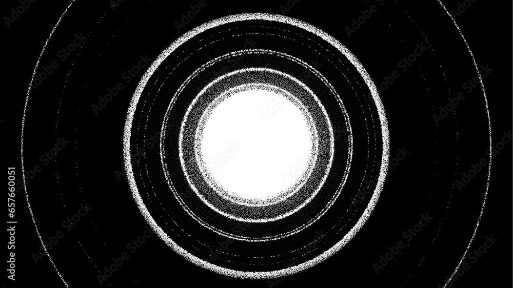 Poster Retro styled docking corridor on space station or light at the end of tunnel concept for sci-fi poster or flyer. Gate or cave with dotwork style.