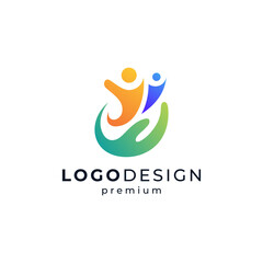 colorful people and hand for social, charity, childcare or education logo design