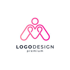 pink people with love for social, charity, childcare or education logo design