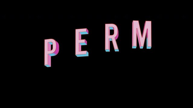 Bright letters jump merrily in the inscription PERM city. Retro. Alpha channel black. Looped from frame 120 to 240, Alpha BW at the end