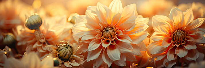 Dahlia flowers bouquet in autumn color, panorama
