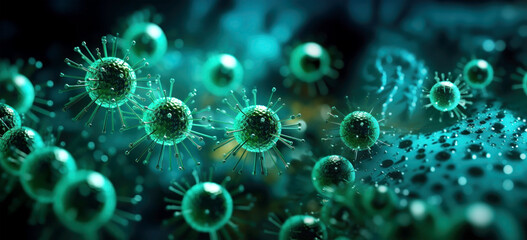 Stylized illustration of disgustingly looking green viruses, bacteria or other microscopic organisms