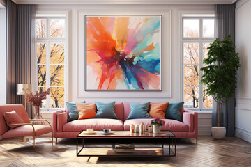 Abstract painting Painting in the interior stylish sofa set Generative ai