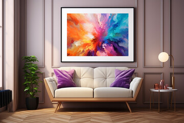 Abstract painting Painting in the interior stylish sofa set Generative ai