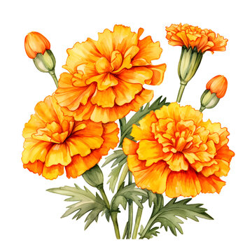 orange marigold flowers watercolor painting clip art preview