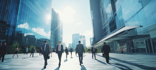 Group of office business Successful people walking at office, trade fair, on foot, downtown working at action, modern walkway, Business lifestyle, blurred image