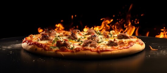 Warm meat pizza with delicious flavorful smoke - obrazy, fototapety, plakaty