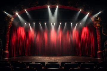 Foto op Canvas Spotlight on a Majestic Theater Stage with Opening Red Curtains © NE97