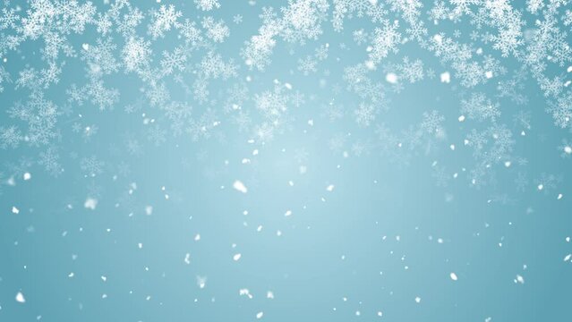 Blue Christmas Snowfall Background. Blue Christmas Snowflakes Background. Winter Christmas Background. Seamless Loop
