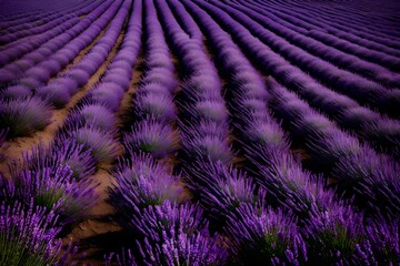 As far as the eye can see, there is a field of lavender in blossom.