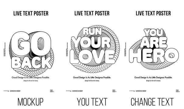 poster template set  spiral 3D Text Effect Mockup posters you can change text	