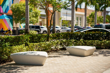 Sitting stones at a shopping plaza